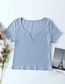 Fashion Blue V-neck Knitted Short Sleeve Top