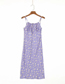 Fashion Purple Floral Floral Print Suspender Dress