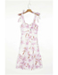 Fashion Pink Flowers Lace-up Flower Print Suspender Dress