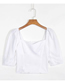 Fashion White Square Collar Pleated Short Sleeve Top