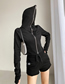 Fashion Black Solid Color Zipper Hooded Long Sleeve Sweater