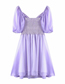 Fashion Purple Twisted Puff Sleeve Dress