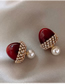 Fashion Red Cherries Diamonds And Pearl Alloy Earrings
