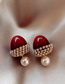 Fashion Red Cherries Diamonds And Pearl Alloy Earrings