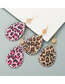 Fashion Rose Red Pu Leather Leopard Print Long Imitation Natural Stone Inlaid Rhinestone Earrings