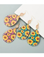 Fashion Yellow Bright Leather Double-sided Printed Sunflower Diamond Earrings