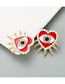 Fashion Red Diamond Drop Oil Pearl Love Heart Shaped Eye Earrings