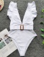 Fashion White Ruffled Deep V One-piece Swimsuit