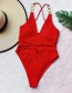 Fashion Black Solid Color Metal Ring V-neck One-piece Swimsuit