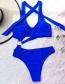 Fashion Blue Solid Color Bandage Metal Ring One-piece Swimsuit