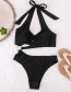 Fashion Black Solid Color Bandage Metal Ring One-piece Swimsuit