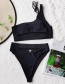 Fashion Black Solid Color Hollow One-shoulder Tether One-piece Swimsuit