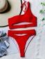 Fashion Red Solid Color Hollow One-shoulder Tether One-piece Swimsuit