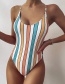 Fashion Blue Orange Striped Print One-piece Swimsuit