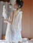 Fashion White Mesh Embroidery Lace-up Halterneck See-through Pajama Set