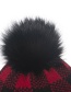 Fashion Black Children S Knitted Hat With Square Lattice Curled Edge And Color Matching Wool Ball
