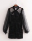 Fashion Black Tulle Bow Sleeve Ruched Dress