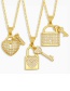 Lock C Diamond And Lock Shaped Heart Necklace In Gold Plated Copper
