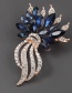 Blue Alloy Diamond Flower Brooch