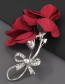 Red Alloy Diamond Fabric Rose Brooch