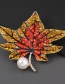 Orange Alloy Diamond Pearl Maple Leaf Brooch