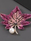 Green Alloy Diamond Pearl Maple Leaf Brooch