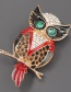 Red Alloy Oil Drop Diamond Owl Brooch
