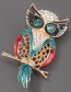 Blue Alloy Oil Drop Diamond Owl Brooch