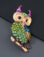 Green Alloy Oil Drop Diamond Owl Brooch