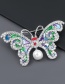 Blue Alloy Dripping Diamond Butterfly Brooch