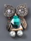 Blue Silver Color Alloy Diamond Owl Brooch