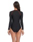 Fashion Yellow Stitching Contrast Color Long-sleeved Zipper One-piece Swimsuit Wetsuit