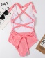 Fashion Pink Striped Knotted Printed Open Back One-piece Swimsuit