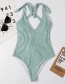 Fashion Green Striped Knotted Printed Open Back One-piece Swimsuit