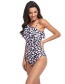 Fashion White Leopard One-shoulder Printed Ruffled Swimsuit