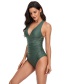 Fashion Navy Blue Solid Color V-neck Halter One-piece Swimsuit