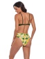 Fashion Yellow Printed V-neck Contrast Split Swimsuit