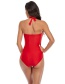 Fashion Red Halter Tie Solid Color Pleated One-piece Swimsuit