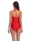 Fashion Rose Red Solid Color Open Back V-neck One-piece Swimsuit
