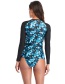Fashion Sky Blue Printed Long Sleeve Split Swimsuit Wetsuit