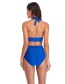 Fashion Blue High Waist Solid Color Bow Split Swimsuit