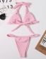 Fashion Pink Solid Color Open Back Halterneck Split Swimsuit