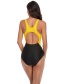 Fashion Yellow Contrasting Color Sports Halter One-piece Swimsuit