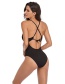 Fashion Black Solid Color Open Back Lace-up Swimsuit