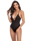 Fashion Black Solid Color Open Back Lace-up Swimsuit