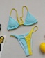 Fashion Blue+yellow Triangle Stitching Open Back Split Swimsuit