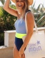 Fashion Blue Solid Color One-shoulder Stitching Contrast Color One-piece Swimsuit