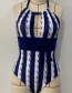 Fashion Stripe Striped Halterneck Lace Halter One-piece Swimsuit
