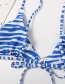 Fashion Blue Striped Open Back Tether Split Swimsuit