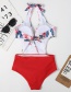 Fashion Red Printed Halter Neck Strap Open Back High Waist One-piece Swimsuit